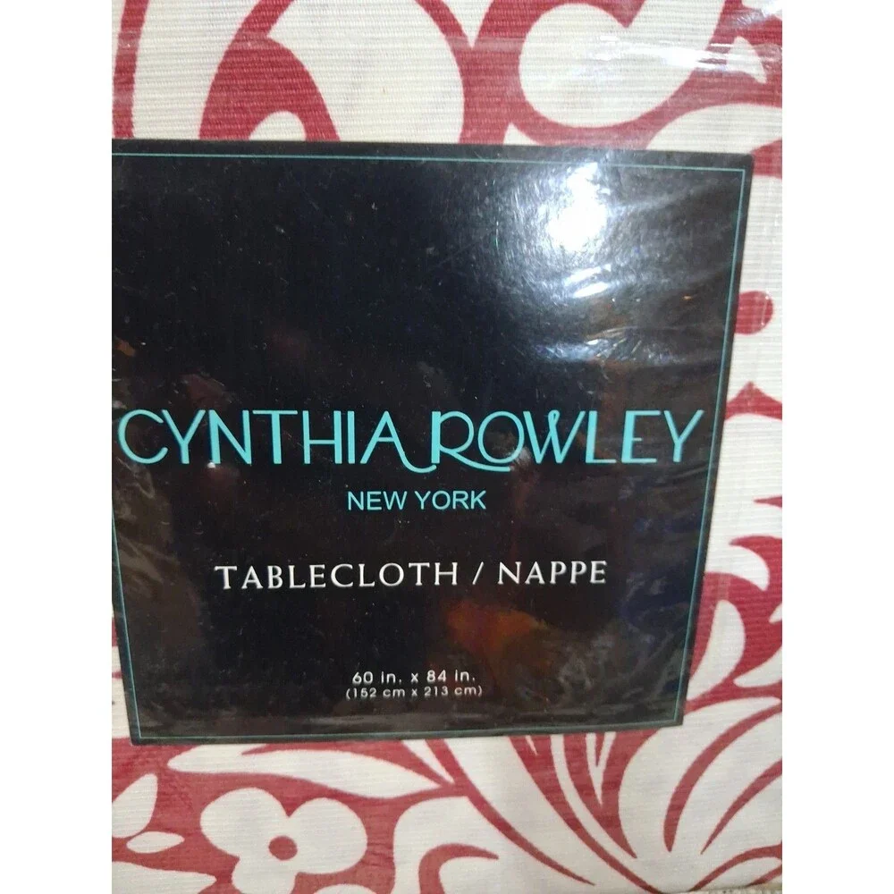 Cynthia Rowley New York Red White Floral Tablecloth 60x84 Oblong, New